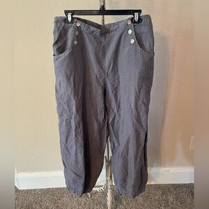 Bryn Walker Gray linen flat front with buttons and pockets L